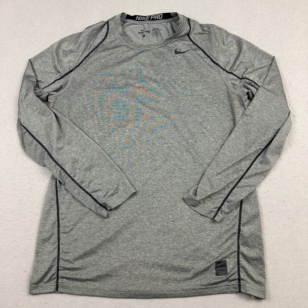 Nike Pro Shirt Men Large Gray Dri-FIT Fitted Training Pullover Base Layer Top L